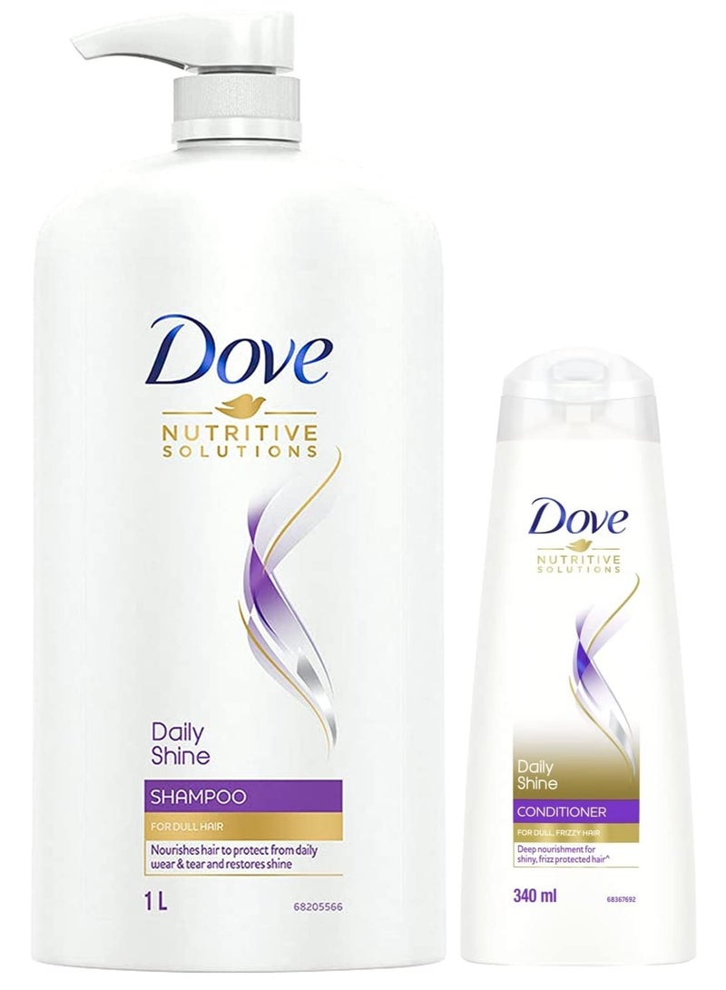 دوف شامبو دوف ديلي شاين 1 لتر، يجعل الشعر ناعمًا ولامعًا وأملسًا، وبلسم دوف ديلي شاين 340 مل - Image 1